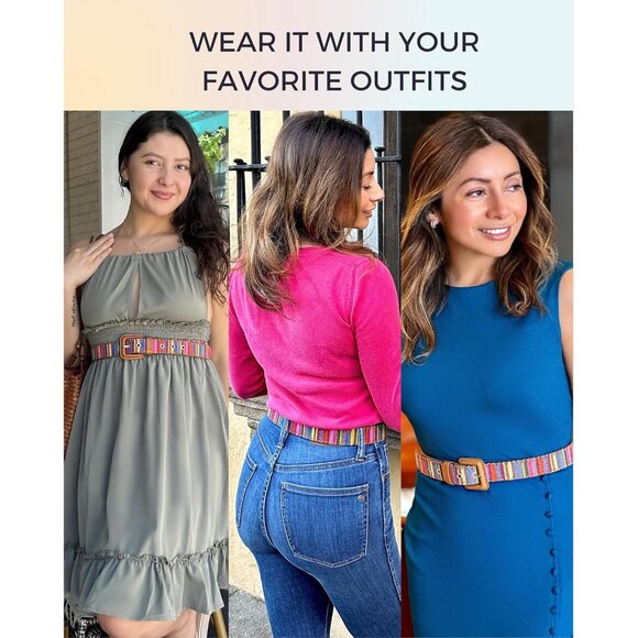 Womens Woven Multicolor Belt Brown Vegan Leather Adjustable for Casual Wear - Picture 6 of 6